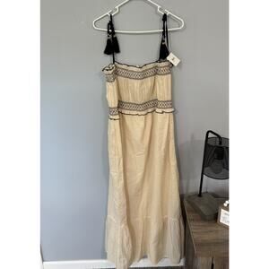 NWT The Good Journey Light Beige & Black Tiered Midi Dress Women's Size XL